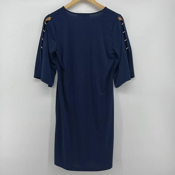 MICHAEL Michael Kors VNeck Dress Gold Tone Hardware on Sleeves Navy Blue Size XS - Picture 2 of 8